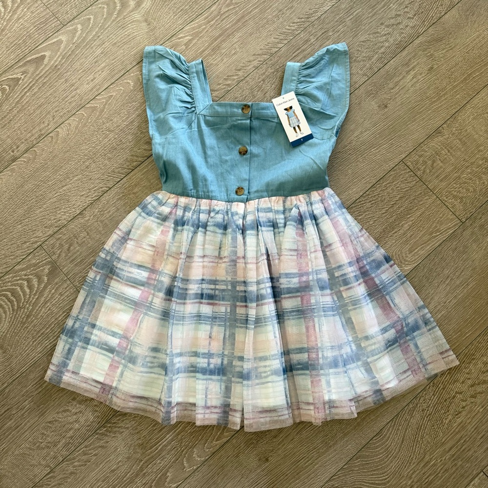Calvin Klein Sky Blue Denim Tutu Dress Girls size 7